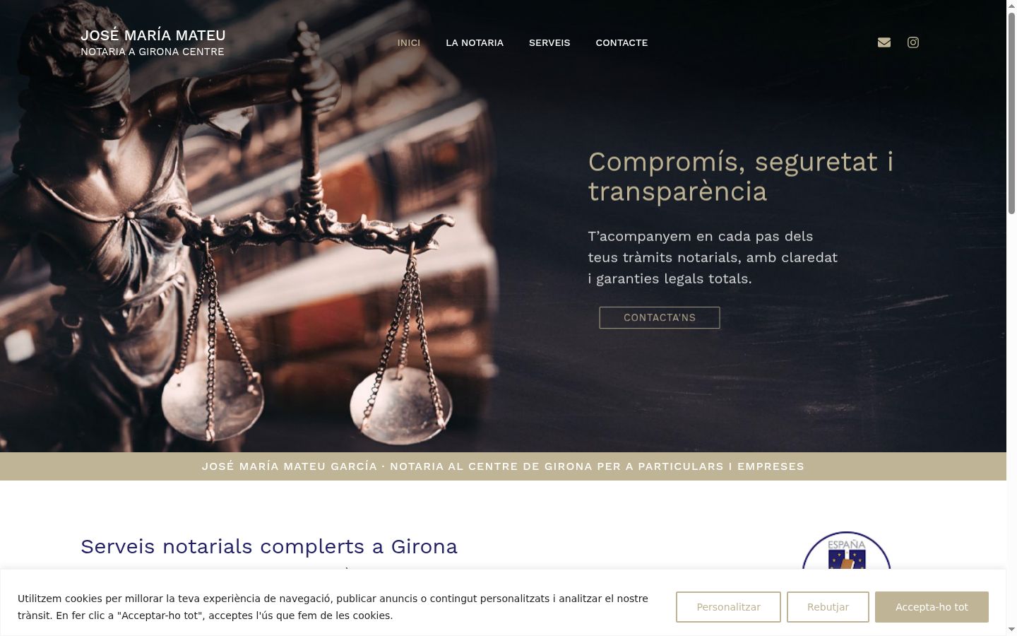 Captura de pantalla del banner de consentimiento mostrado antes de cualquier interacción
