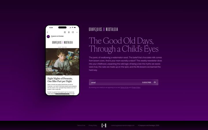 Screenshot of grapejuiceandnostalgia.com