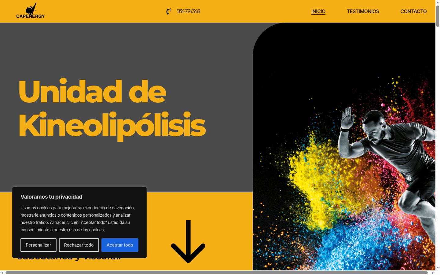 Captura de ecrã do banner de consentimento apresentado antes de qualquer interação