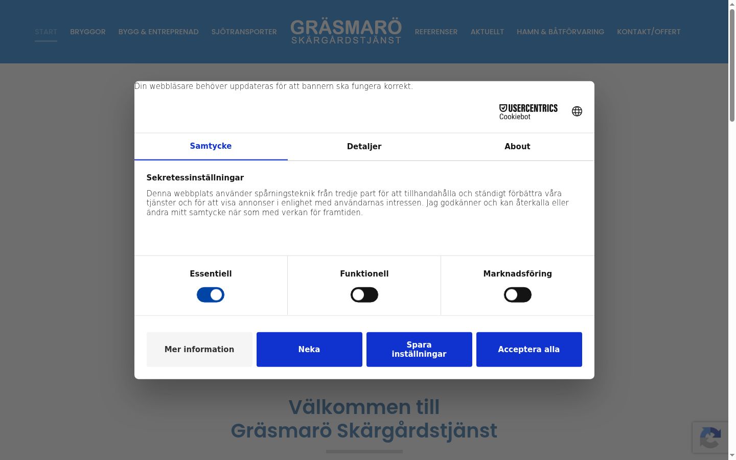 Skjermbilde av samtykkebanneret slik det vises før noen interaksjon