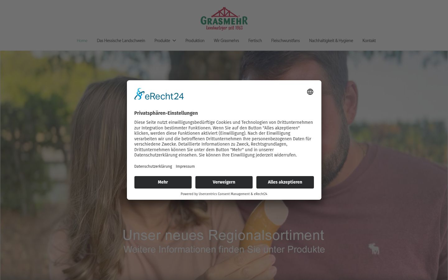 Screenshot des Einwilligungsbanners vor jeglicher Interaktion