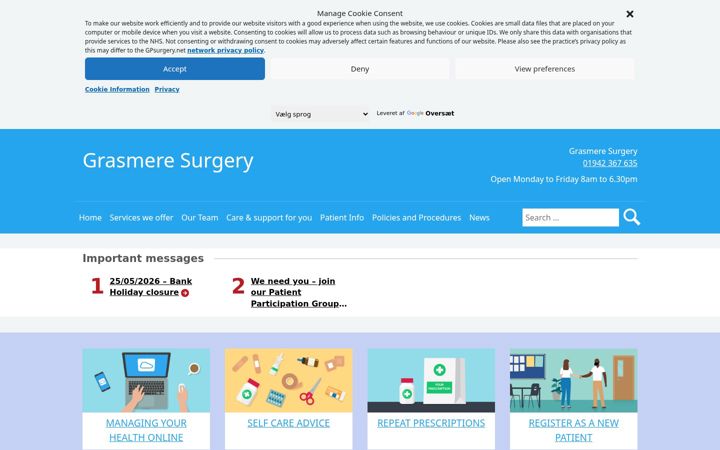 Screenshot of grasmeresurgery.co.uk