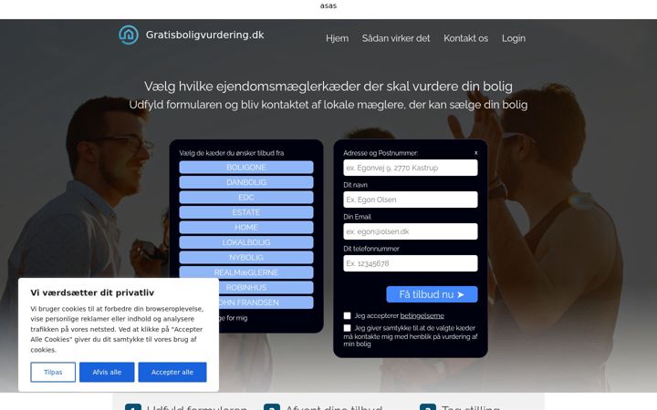Screenshot of gratisboligvurdering.dk