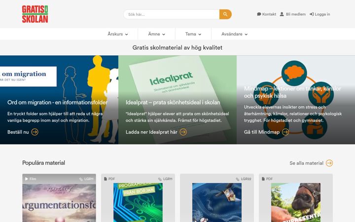 Screenshot of gratisiskolan.se