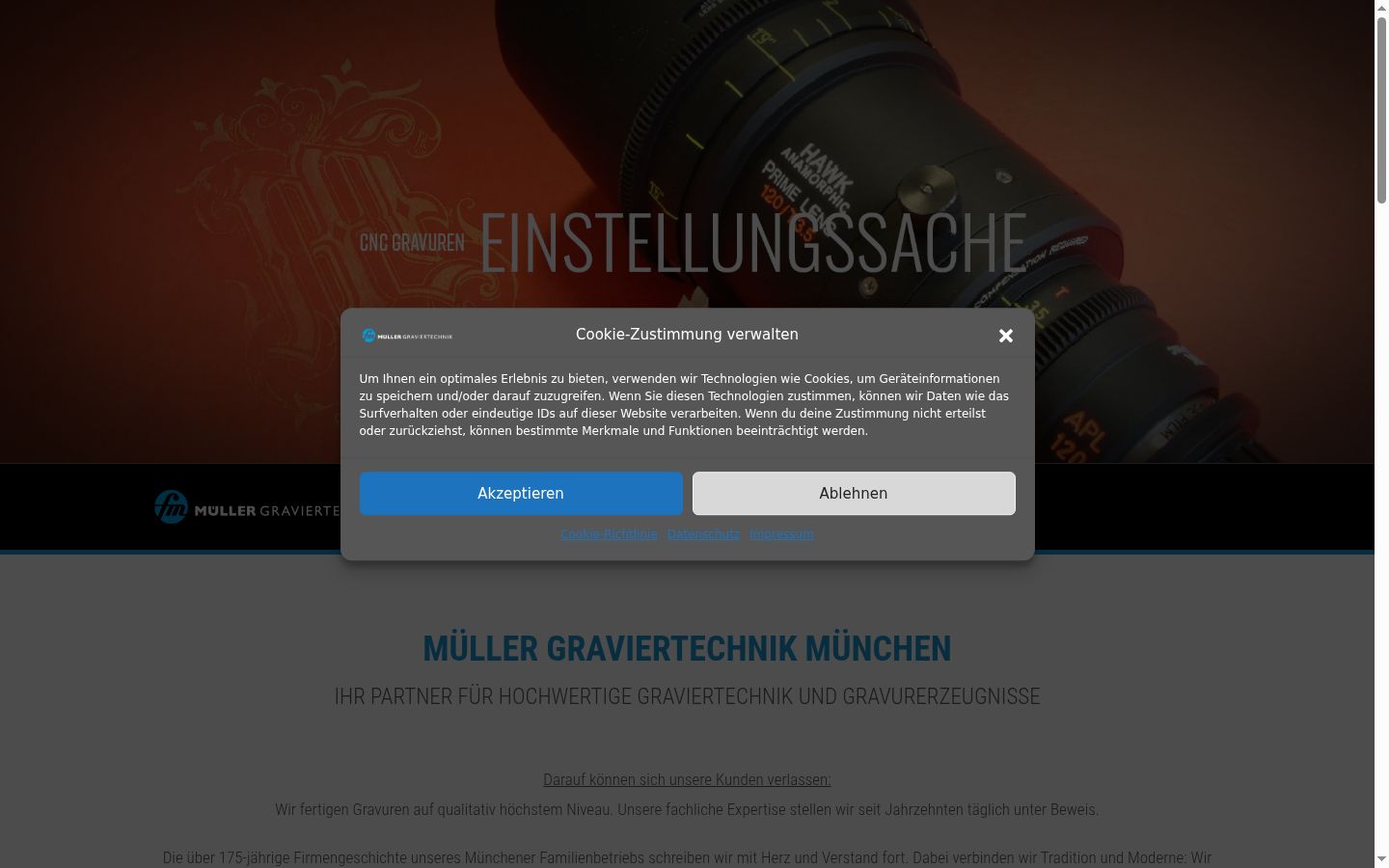 Screenshot des Einwilligungsbanners vor jeglicher Interaktion