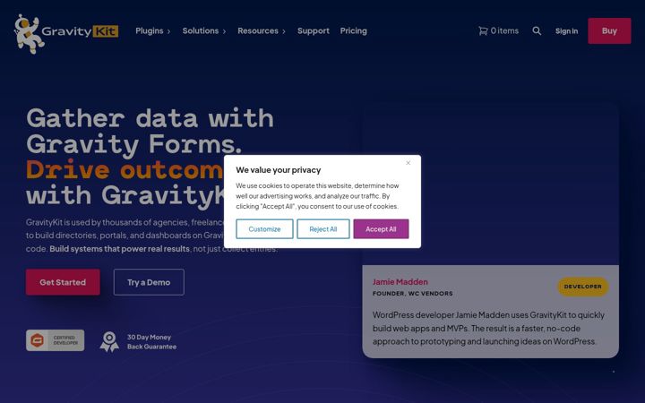 Screenshot of gravitykit.com