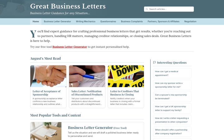 Screenshot of greatbusinessletters.co.uk
