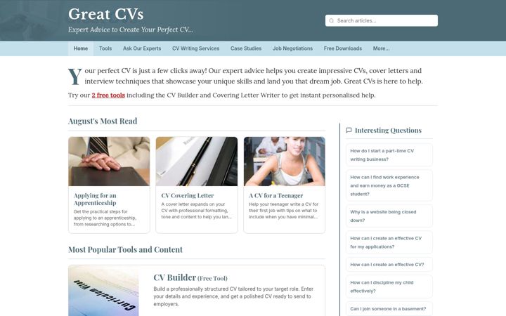 Screenshot of greatcvs.co.uk
