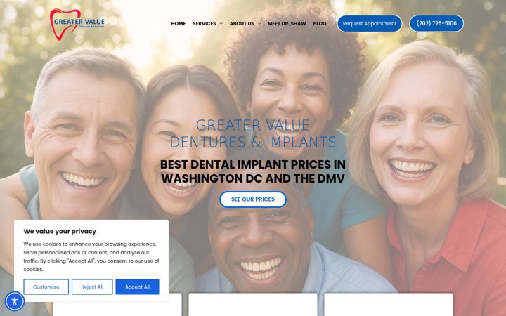Screenshot of greatervaluedentures.com
