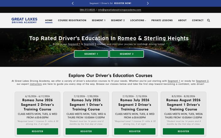 Screenshot of greatlakesdrivingacademy.com
