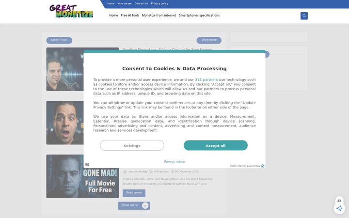 Screenshot of greatmonetize.com