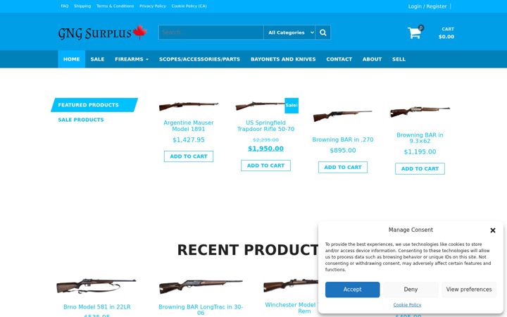 Screenshot of greatnorthgunco.ca