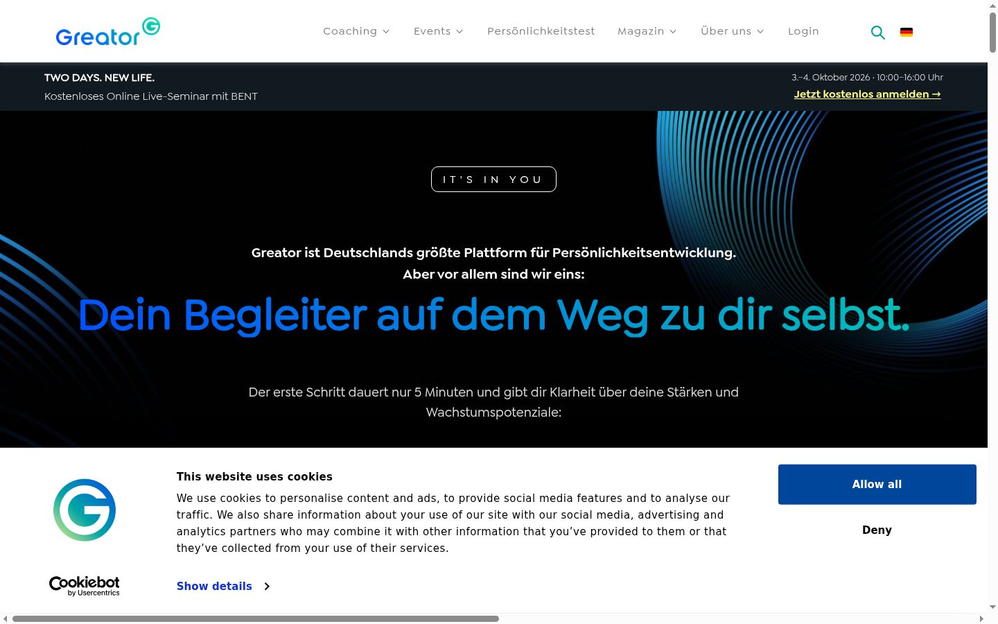 Screenshot del banner di consenso mostrato prima di qualsiasi interazione