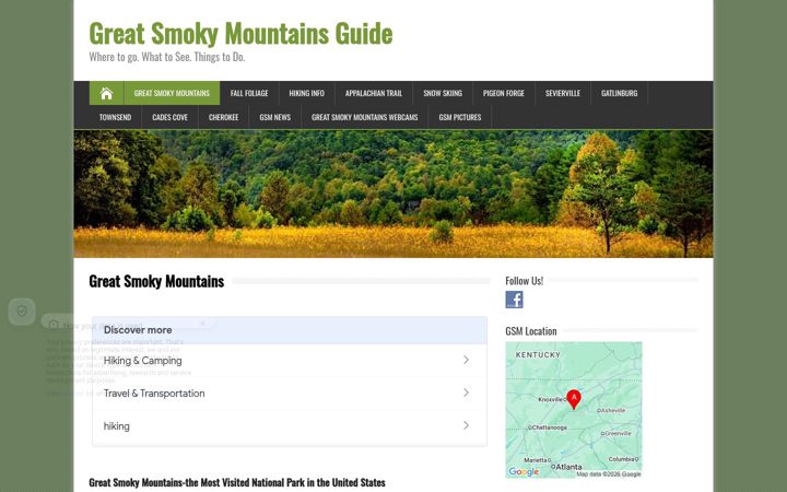 Screenshot of greatsmokymountainsguide.com