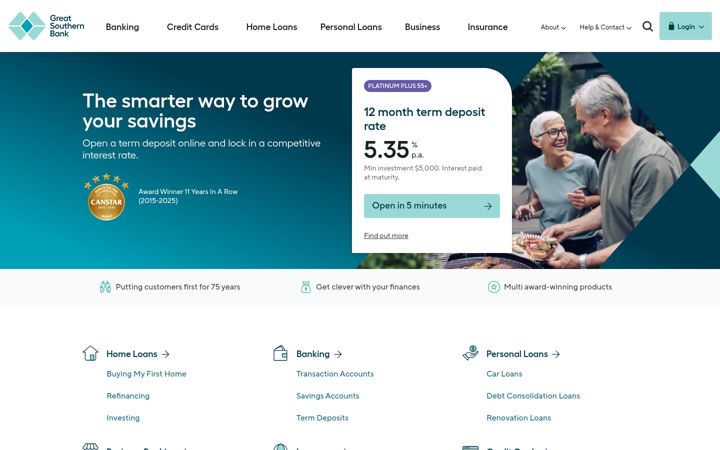 Ekrano kopija greatsouthernbank.com.au
