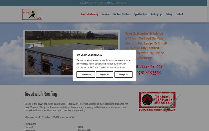 Screenshot of greatwichroofing.com