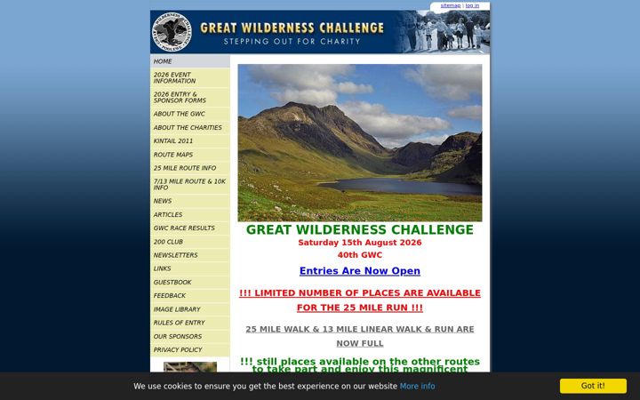 Screenshot of greatwildernesschallenge.info