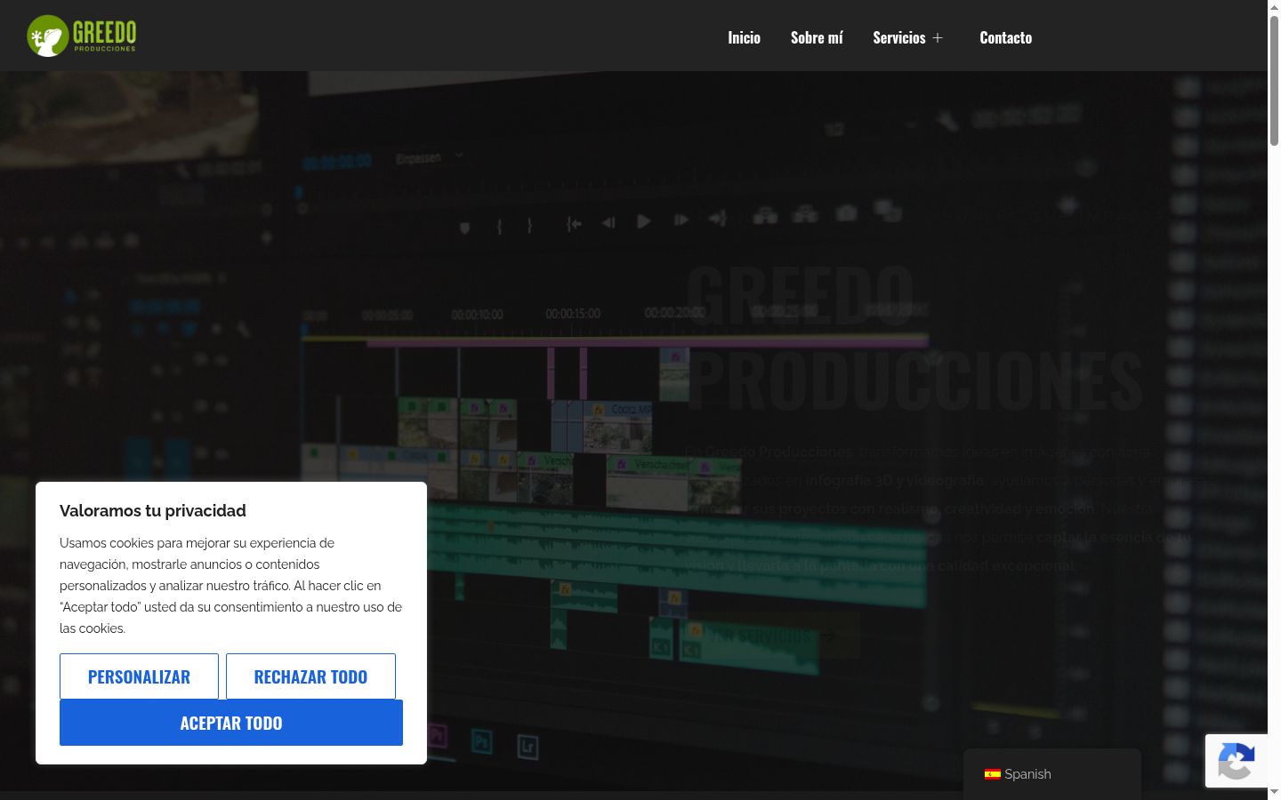 Captura de pantalla del banner de consentimiento mostrado antes de cualquier interacción
