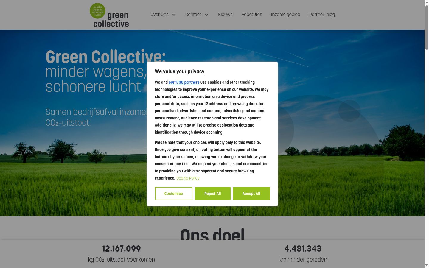 Screenshot des Einwilligungsbanners vor jeglicher Interaktion
