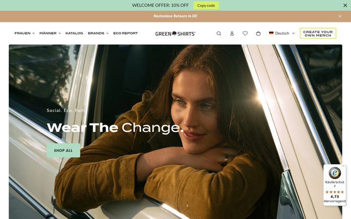 Screenshot of green-shirts.com