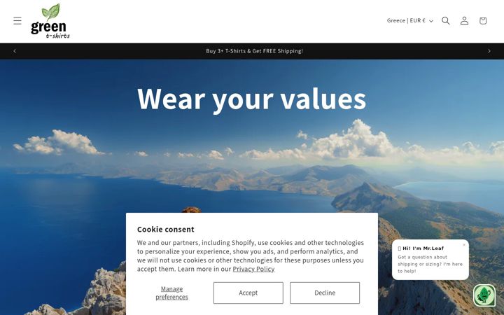 Screenshot of green-tshirts.com