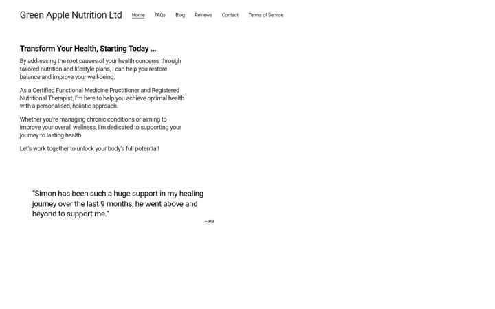 Screenshot of greenapplenutrition.co.uk