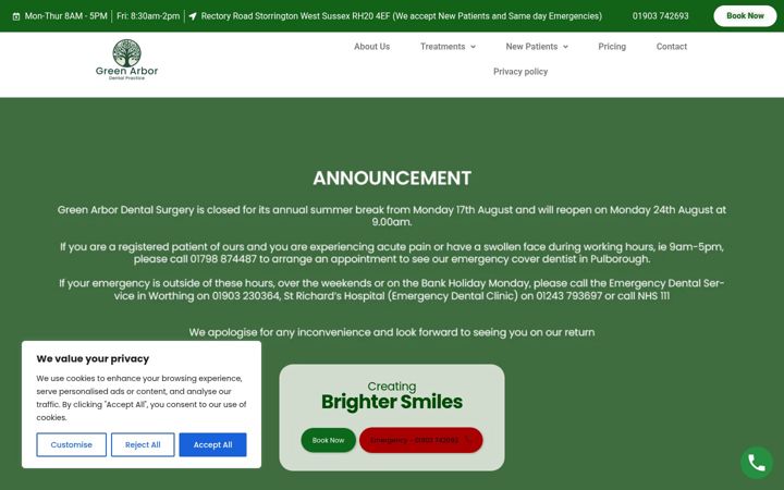 Screenshot of greenarbordental.com