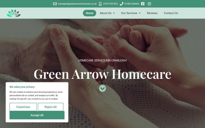 Screenshot of greenarrowhomecare.co.uk
