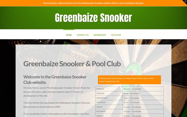 Screenshot of greenbaizesnooker.com