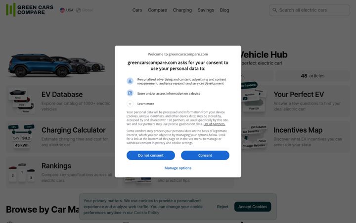 Screenshot of greencarscompare.com
