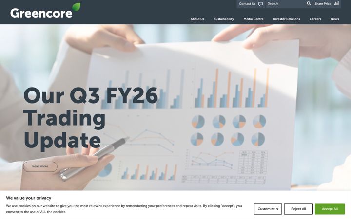 Screenshot of greencore.com