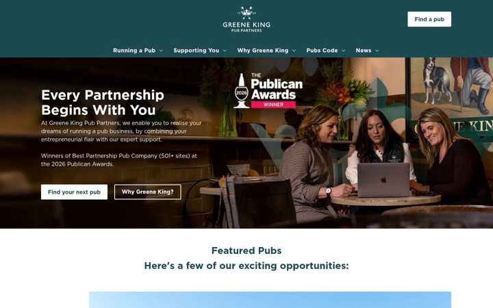 Screenshot of greenekingpubs.co.uk