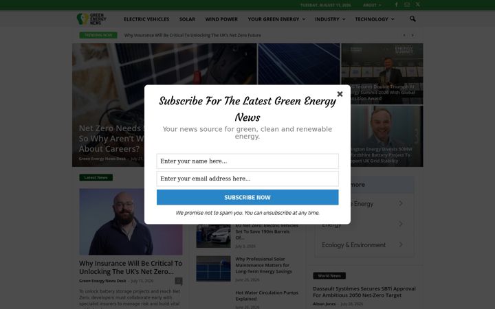 Screenshot of greenenergynews.co.uk