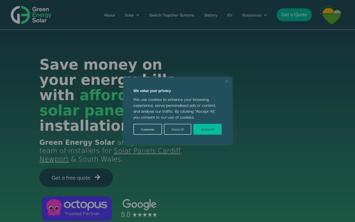 Screenshot of greenenergysolar.co.uk