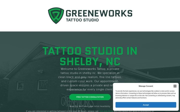 Screenshot of greeneworkstattoo.com