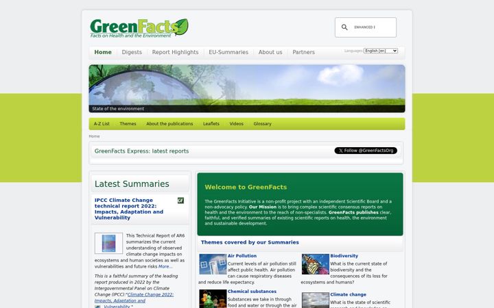 Screenshot of greenfacts.org