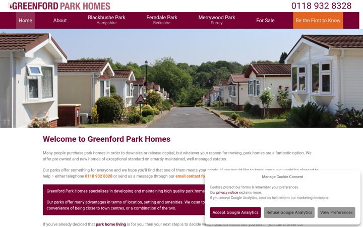 Screenshot of greenfordparkhomes.co.uk