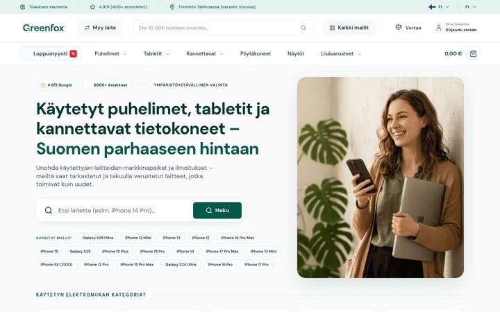 Screenshot of greenfoxstore.fi