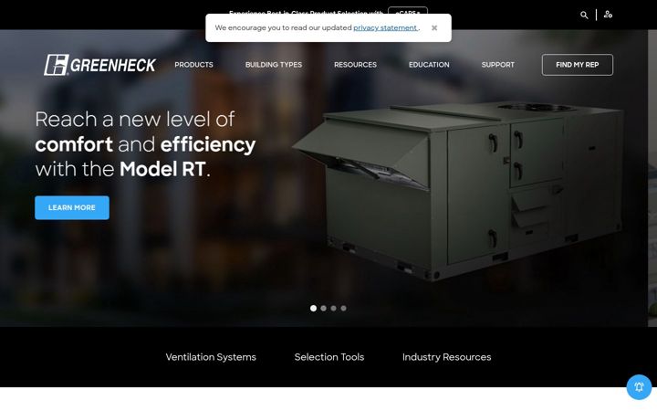 Screenshot of greenheck.com