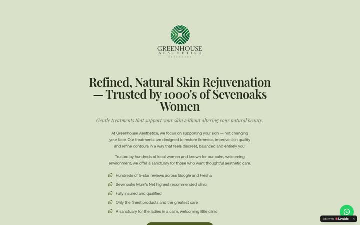 Screenshot of greenhouseaesthetics.com