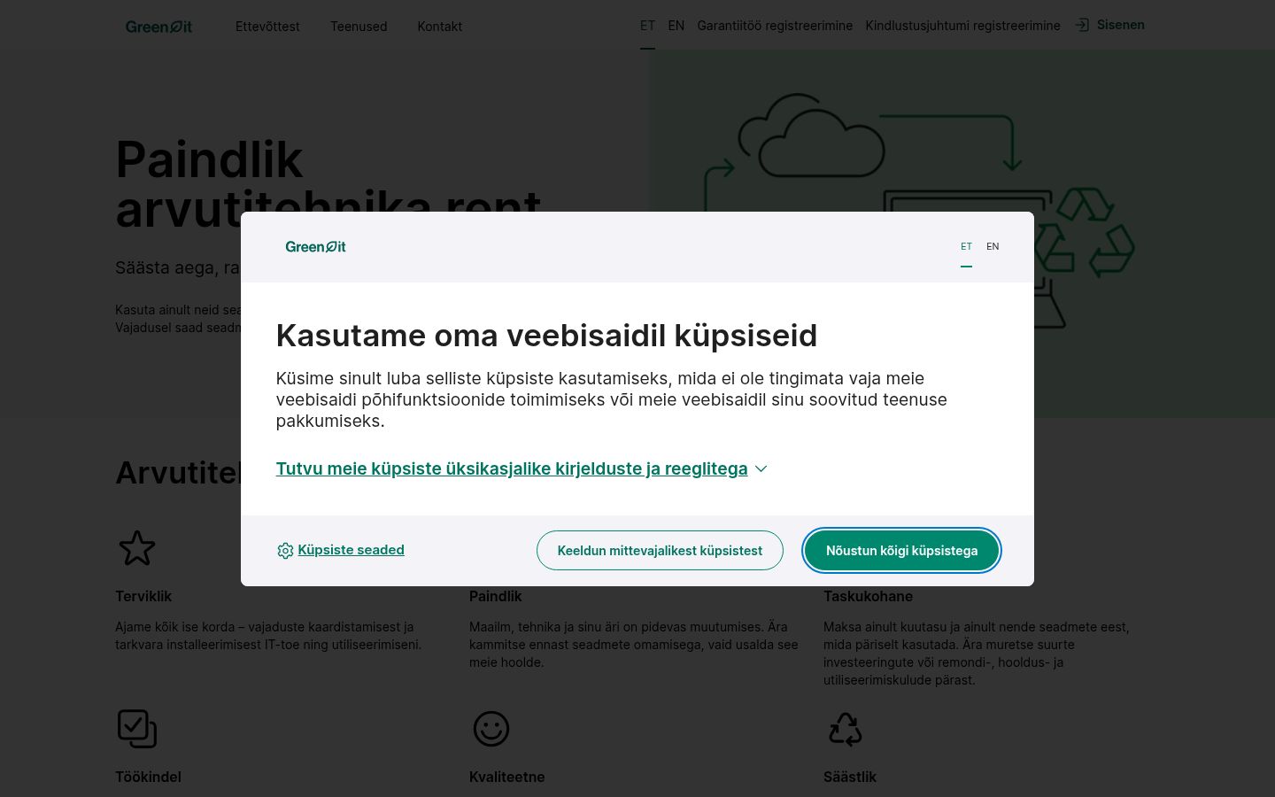 Screenshot tal-banner tal-kunsens muri qabel kwalunkwe interazzjoni