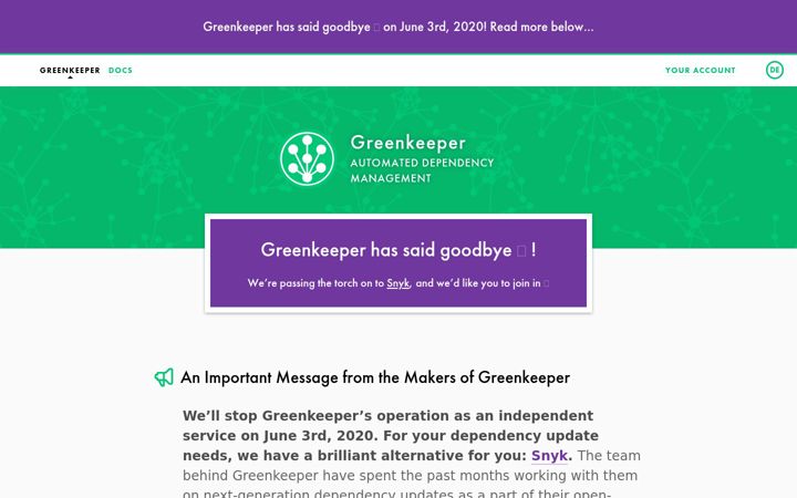 Screenshot of greenkeeper.io