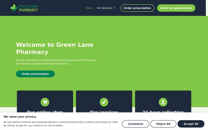 Screenshot of greenlanepharmacy.co.uk