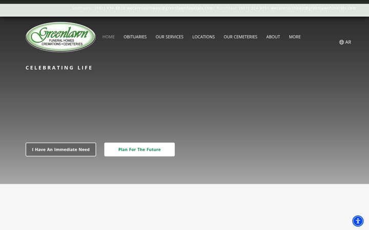 Screenshot of greenlawnmortuaryandcemetery.com