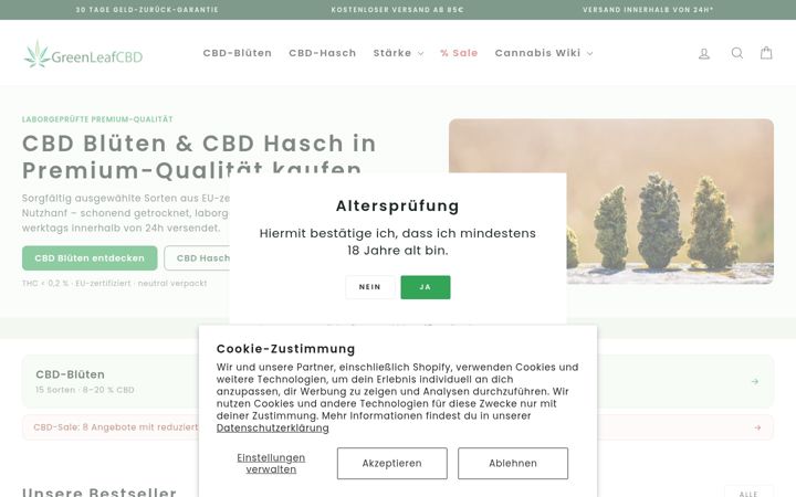 Screenshot of greenleafcbd.de