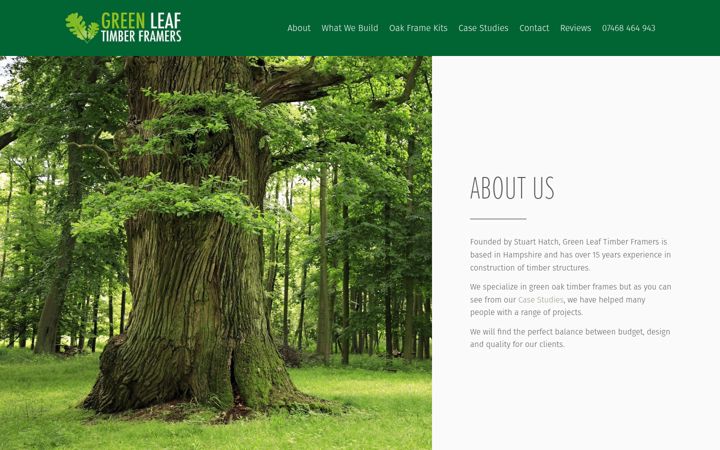 Screenshot of greenleaftimberframers.co.uk