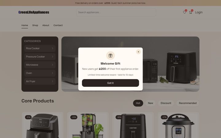 Screenshot of greenlifeappliances.com