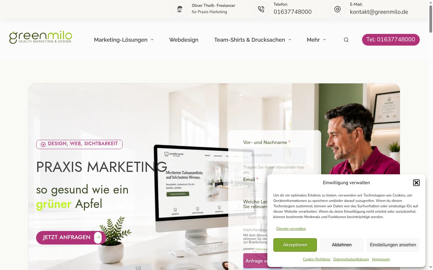 Screenshot des Einwilligungsbanners vor jeglicher Interaktion