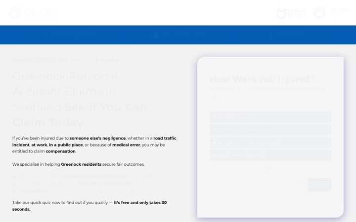 Screenshot of greenockpersonalaccidentclaims.uk