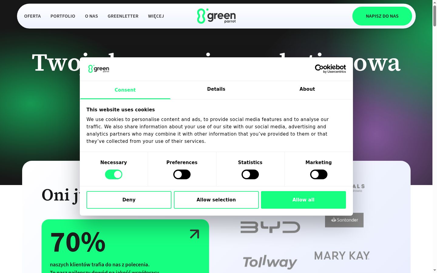 Screenshot of the consent banner shown before any interaction